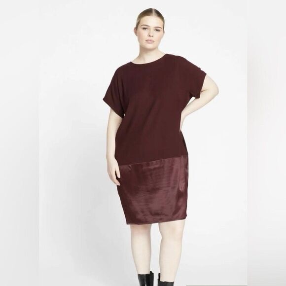 Universal Standard Dresses & Skirts - Universal Standard Avenir Double Luxe Satin Short Sleeve Dress Burgundy XL 26/28